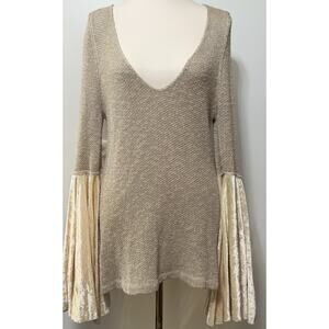 Free People Celestial Sweater Beige Velvet Velour Angel Flared Bell Sleeve XS